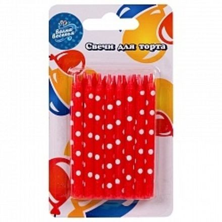 Свечи-пики "Красные в белый горох" 7 см