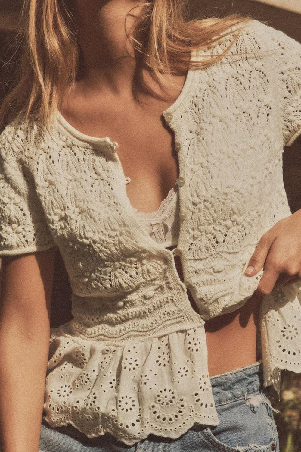 ZARA ТОП С КОНТРАСТНЫМИ ДЕТАЛЯМИ, СВЕТЛО-БЕЖЕВЫЙ