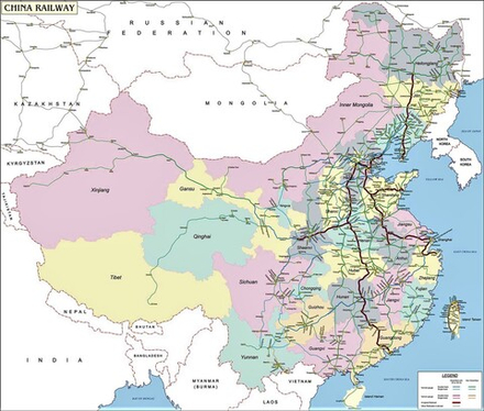 Китай Железные Дороги Китая (Map of Railways of China) на англ. языке 150-180 см