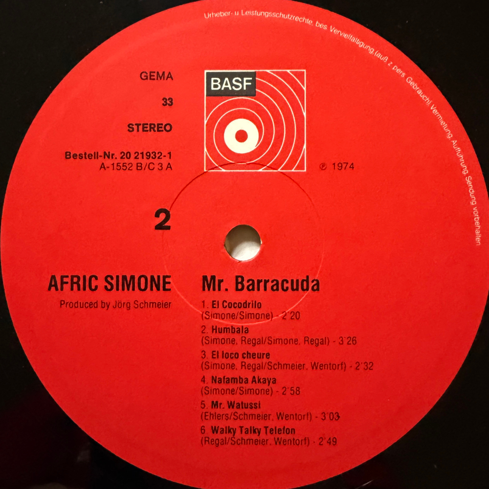 Afric Simone ‎– Mr. Barracuda (Германия 1974г.) Т