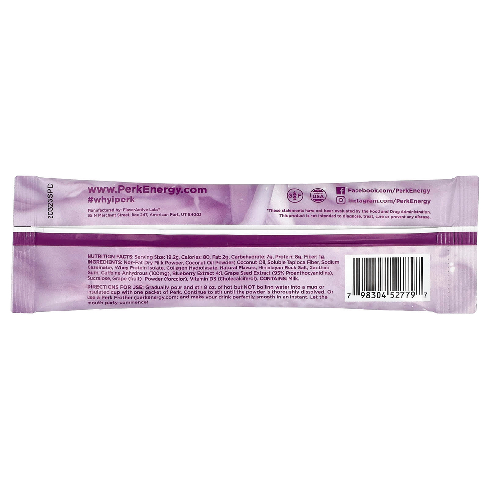 Perk Energy, Ягоды и сливки, 16 пакетиков в стиках по 19,2 г