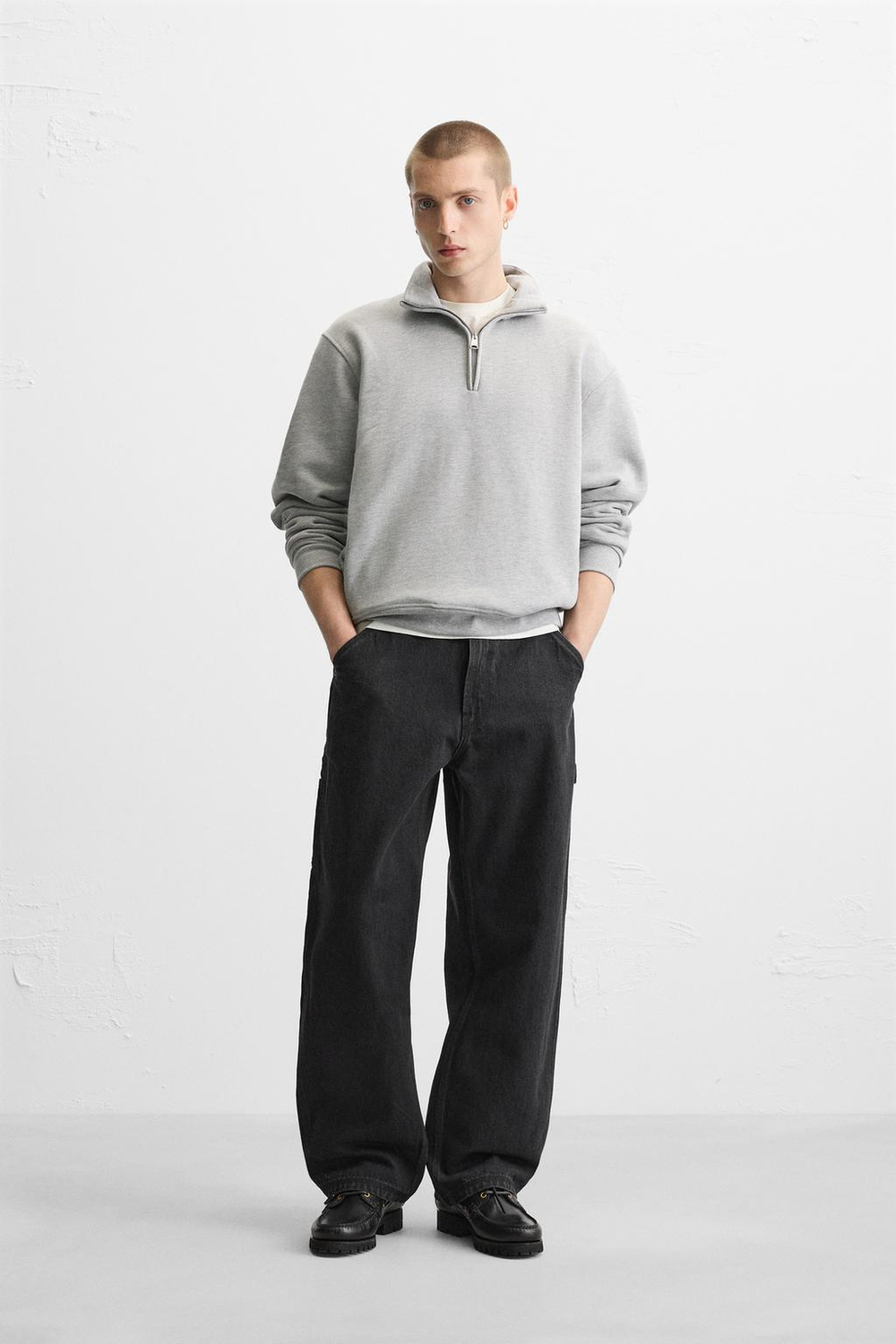 ZARA ДЖИНСЫ СВОБОДНОГО КРОЯ В РАБОЧЕМ СТИЛЕ, ЧЕРНЫЙ