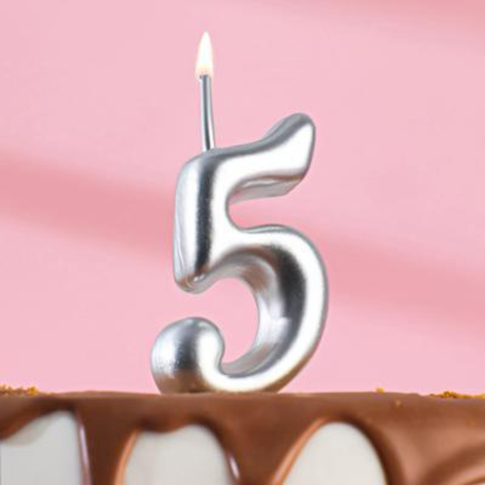 Свеча Цифра 5, Серебро 7,8 см.
