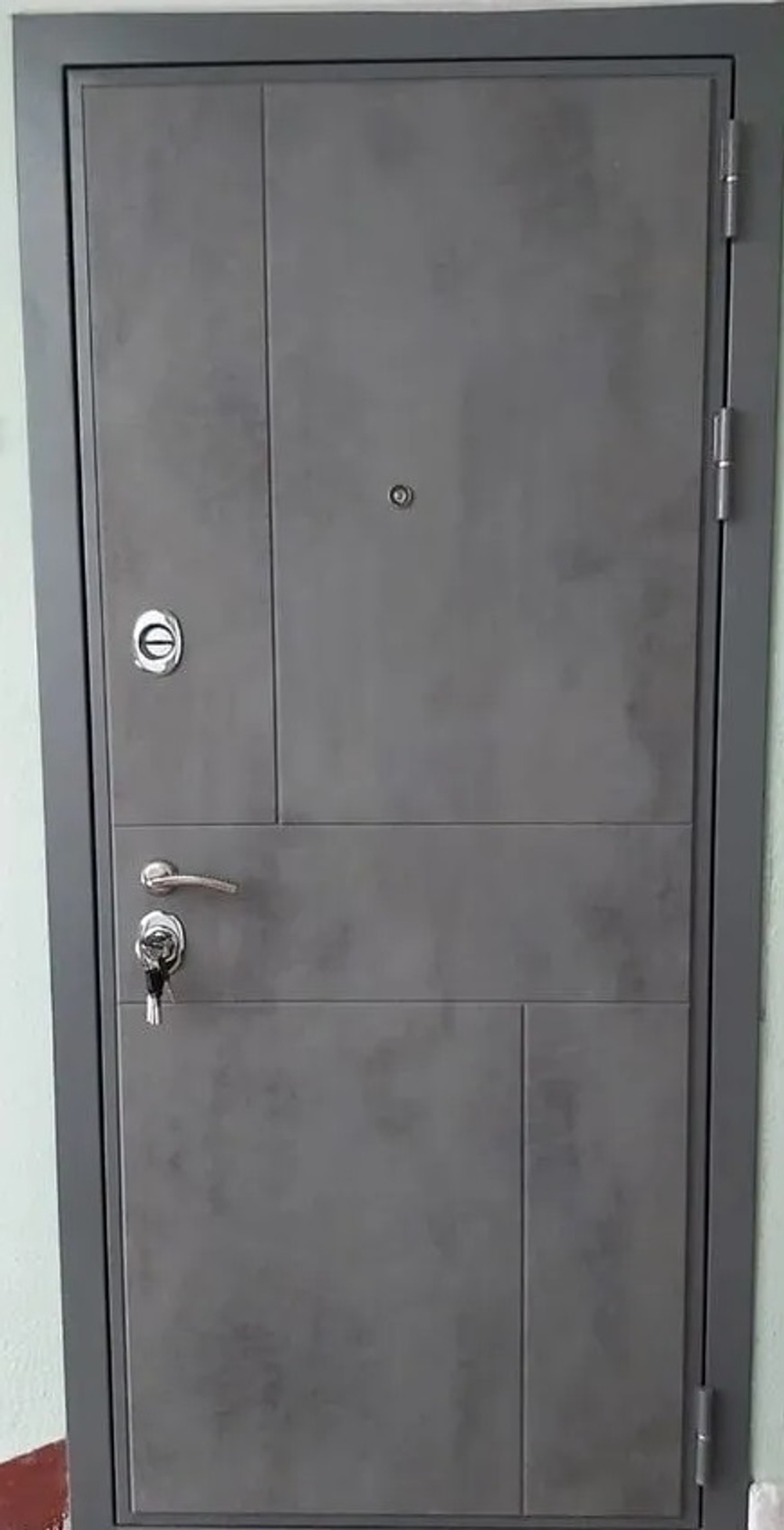 Входная металлическая дверь RеX (РЕКС) 290 Темный бетон / ФЛ-291 (Лучи) Силк сноу