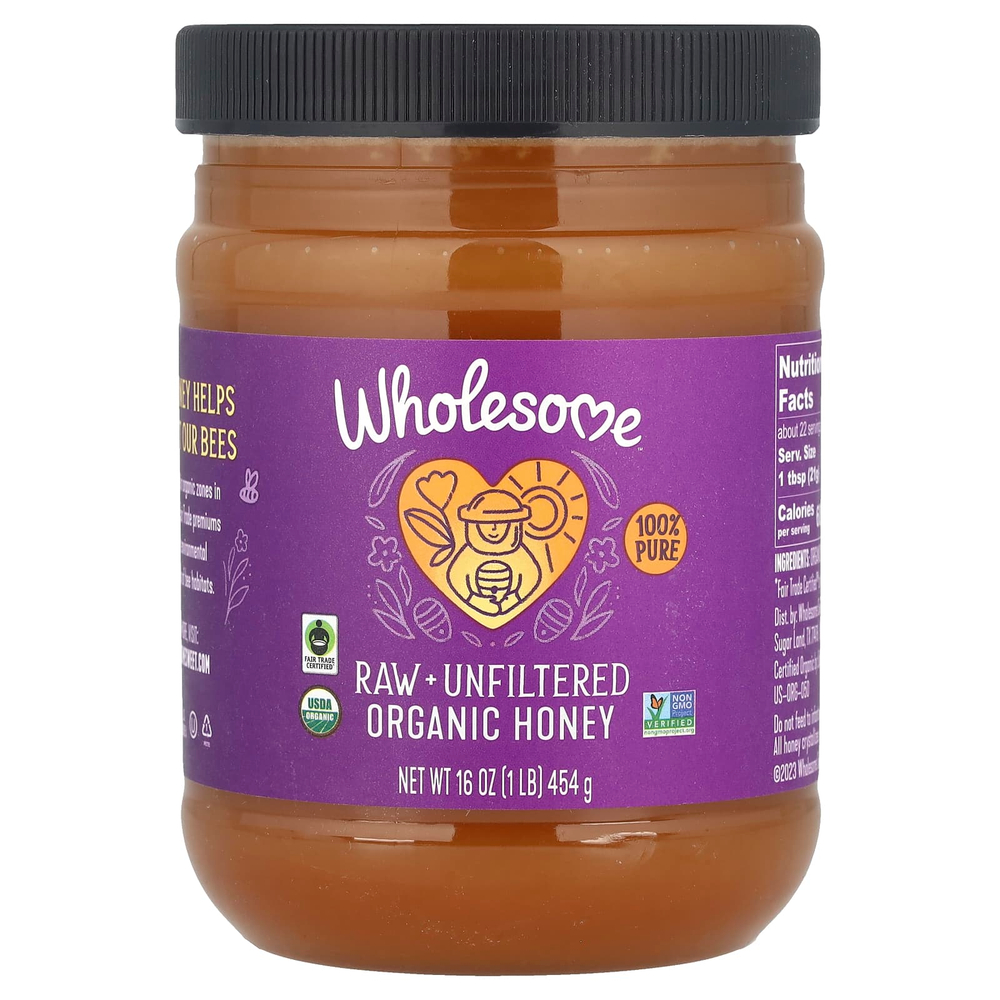 Wholesome Sweeteners, необработанный и нефильтрованный органический мёд, 454 г (16 унций)