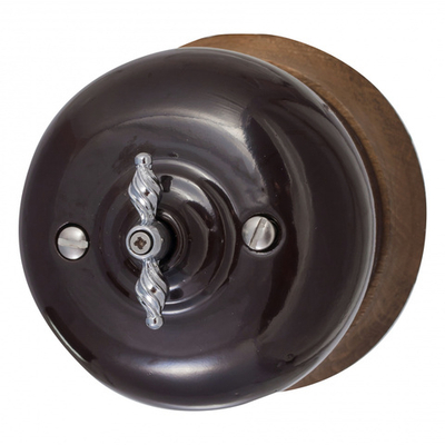 Выключатель BIRONI 1-клавишный, проходной, 10А, 250В, 73*73*50 мм (в комплекте с одноместной круглой рамкой цвет - коричневый) B2-201-020/18