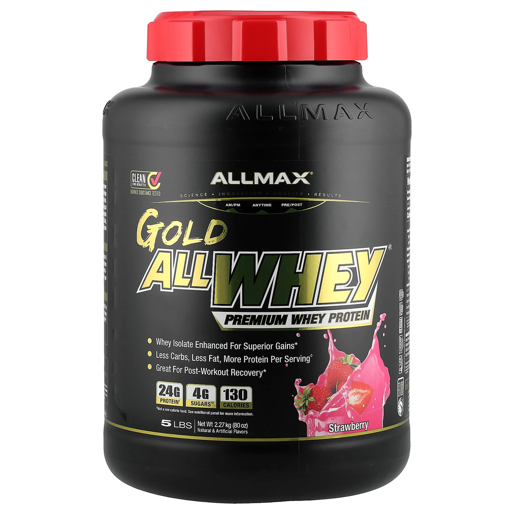 ALLMAX, GOLD ALLWHEY®, сывороточный протеин премиального качества, клубничный вкус, 2,27 кг (5 фунтов)