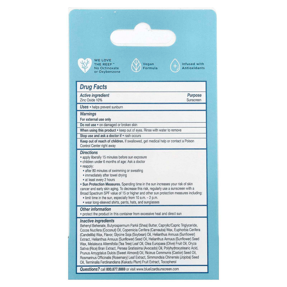 Blue Lizard Australian Sunscreen, солнцезащитный бальзам для губ, SPF 15, натуральный кокос, 3,8 г (0,13 унции)