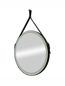 Зеркало "Millenium Black Led" D 650 на ремне из натуральной кожи черного цвета