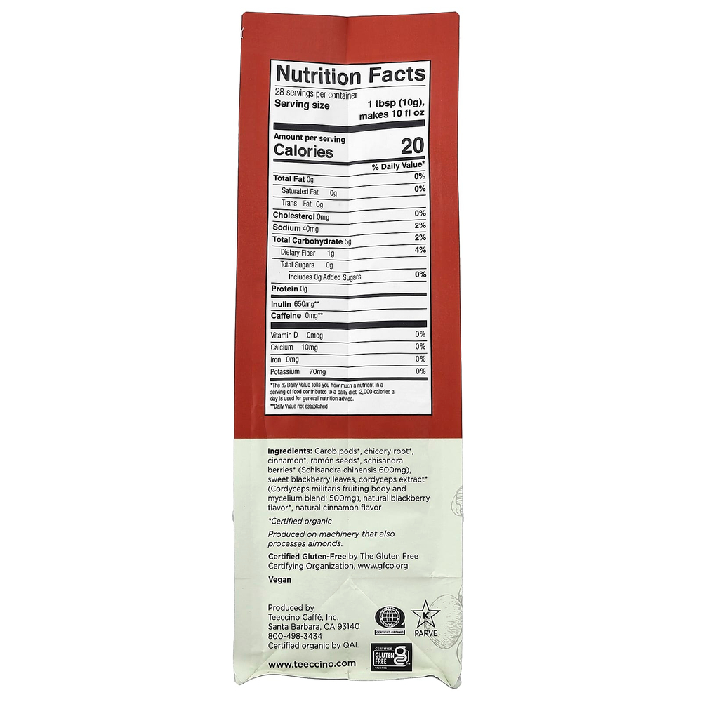 Teeccino, Травяной кофе с грибами, кордицепс и лимонник, ягоды корицы, средней обжарки, без кофеина, 284 г (10 унций)