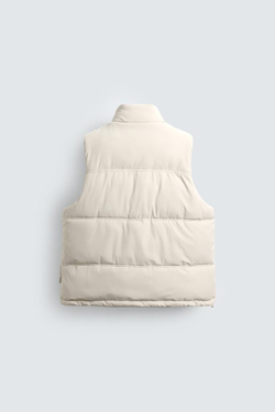 ZARA ПРОРЕЗИНЕННЫЙ СТЕГАНЫЙ ЖИЛЕТ, ЖЕЛТОВАТО-БЕЛЫЙ