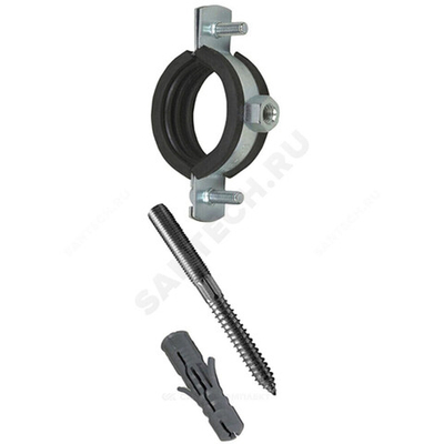Хомут крепежный сталь оц с резиновой прокладкой Дн 87-90 (3") ±2мм М8 в/к винт-шуруп, дюбель .