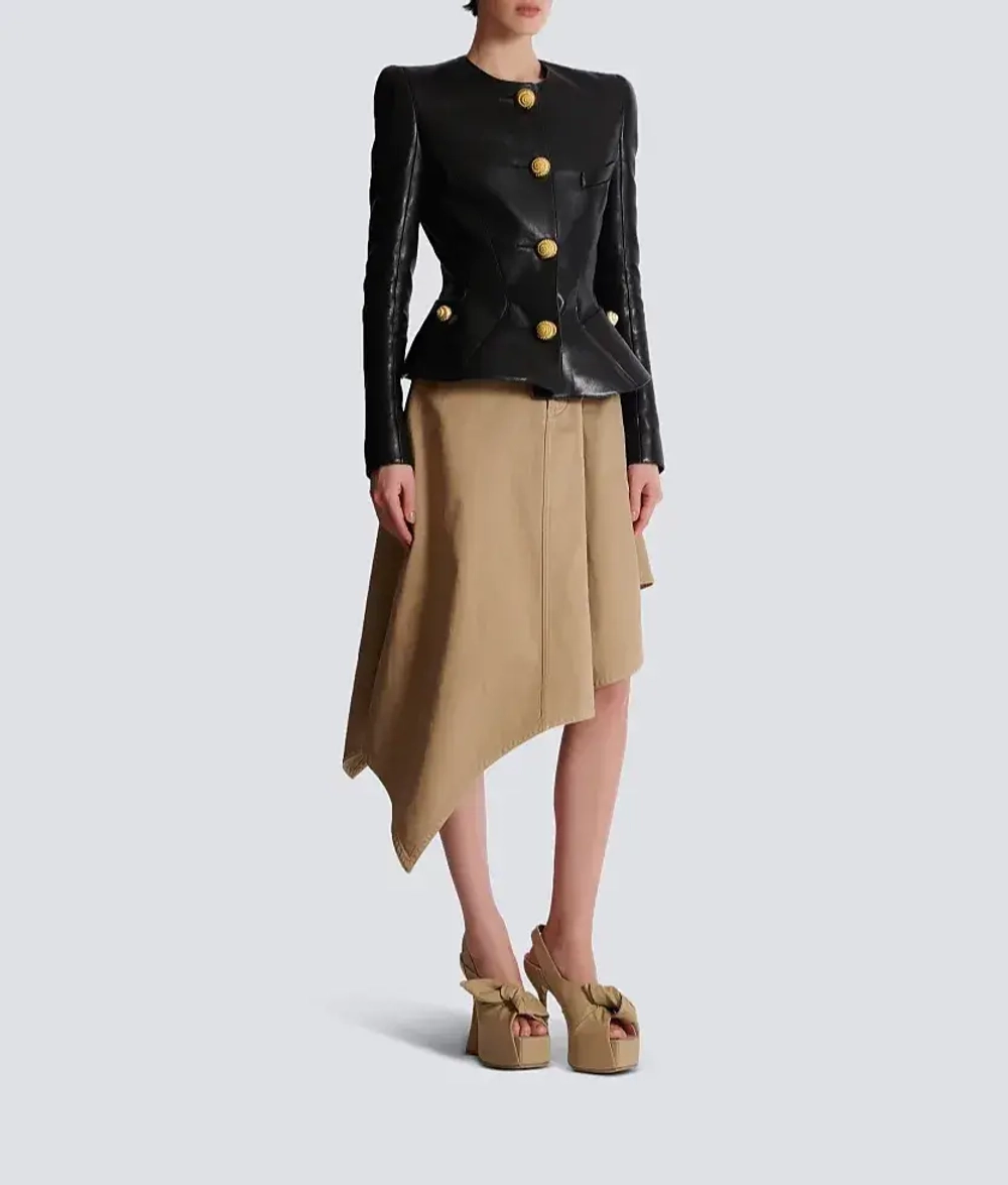 Куртка-пеплум из кожи ягнёнка от Balmain