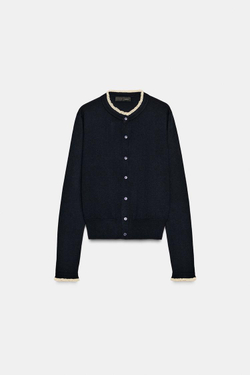 ZARА КАРДИГАН С КОМБИНИРОВАННОЙ КРУЖЕВНОЙ ОТДЕЛКОЙ, МОРСКОЙ СИНИЙ