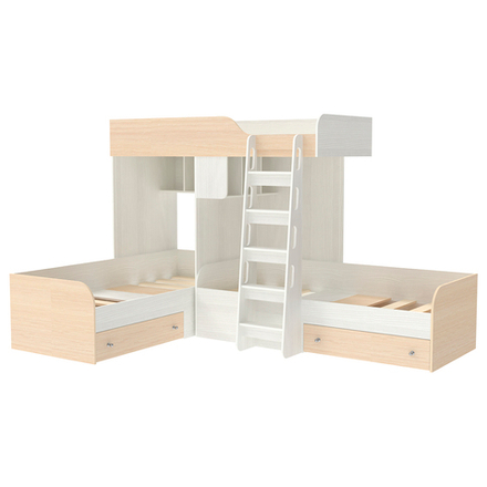 Кровать-чердак КарИВи Трио Белое Дерево  Дуб Молочный