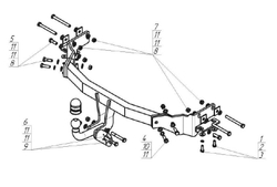 Фаркоп с оцинк. шаром Hyundai Santa Fe 2012-2018, Kia Sorento 2012-2015, кроме Prime крепление шара на двух болтах, (без электрики, паспорт и сертификат в комплекте) Motodor.90908-A