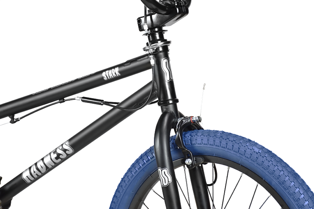 Велосипед 20'' STARK'24 Madness BMX 2 черно-матовый/серебристый/темно синий