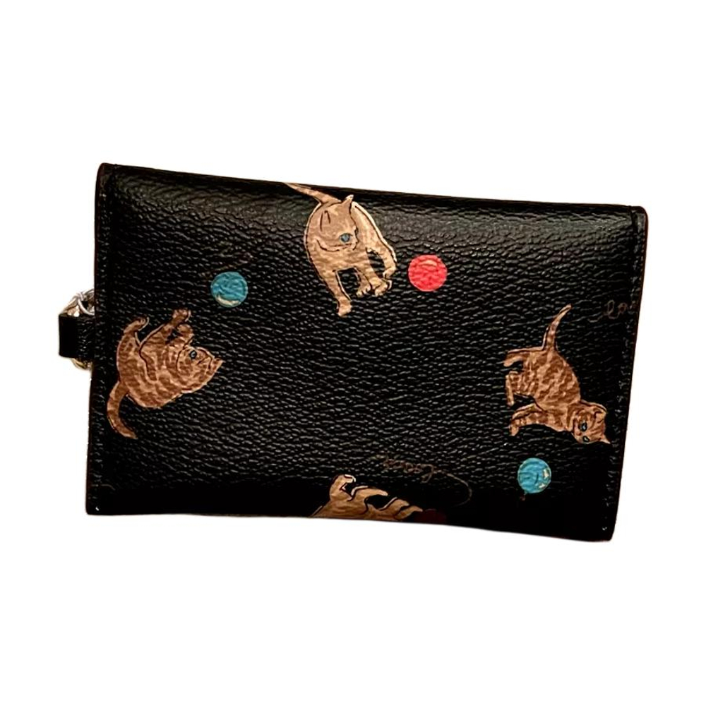 COACH Turnlock Coated Canvas With Leather Card Holder Regular Women"s Black