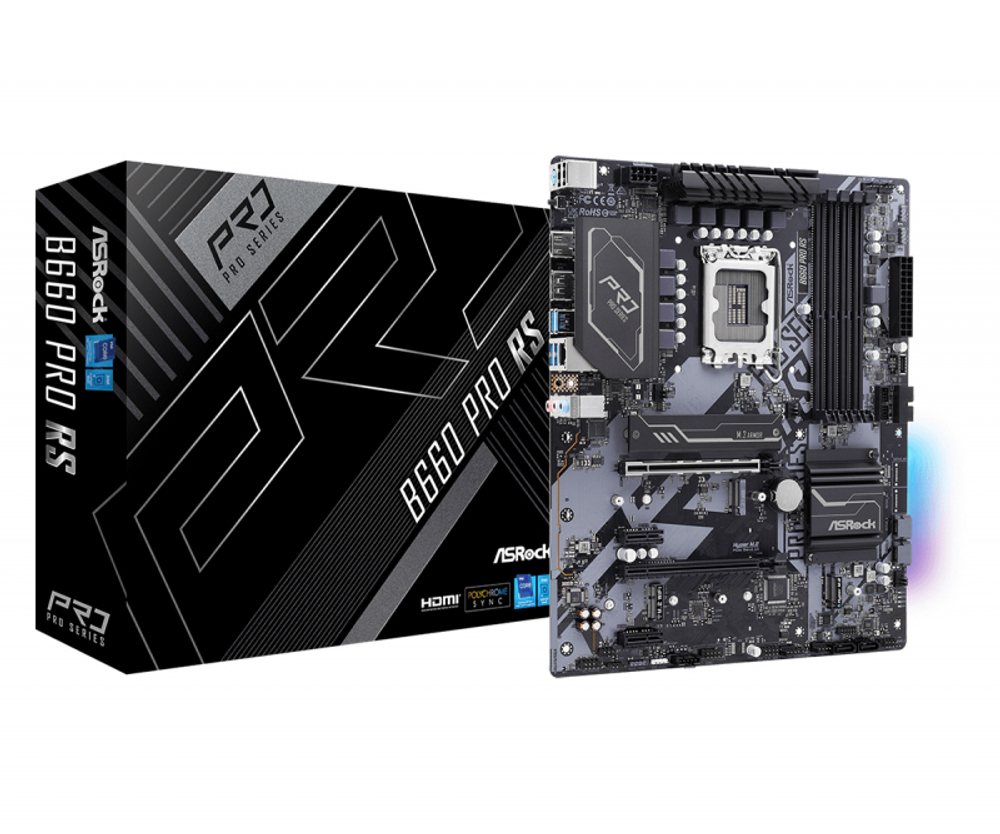 Материнская плата ASRock B660 Pro RS Socket 1700, Intel B660, 4xDDR4, PCI-E 4.0, 4xUSB 3.2 Gen1, HDMI, DisplayPort, подсветка, ATX