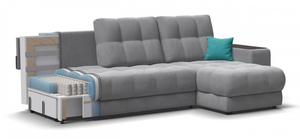 Угловой диван Босс ХЛ Велюр Монолит сталь