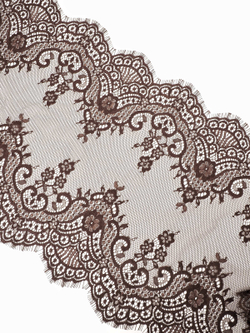 Кружево шантильи для белья шоколад широкое неэластичное ширина 36 см купон 2.9 м С БРАКОМ