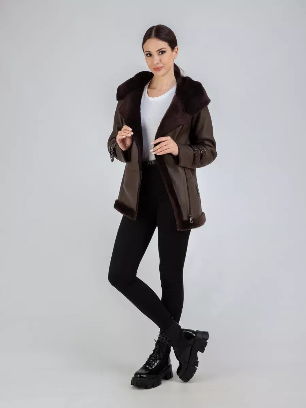 Дубленка авиатор натуральная с капюшоном