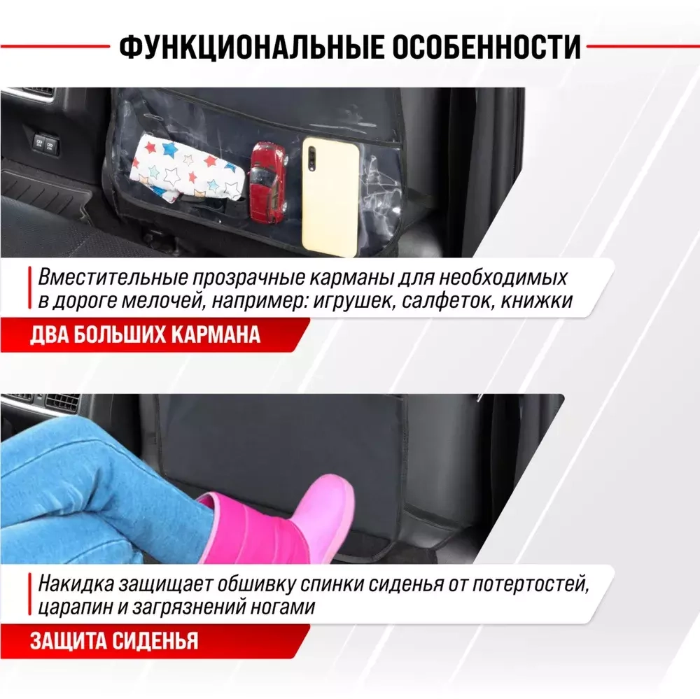 Защита спинки сиденья ПВХ SKYWAY 60*38см прозрачная пленка 100 мкм