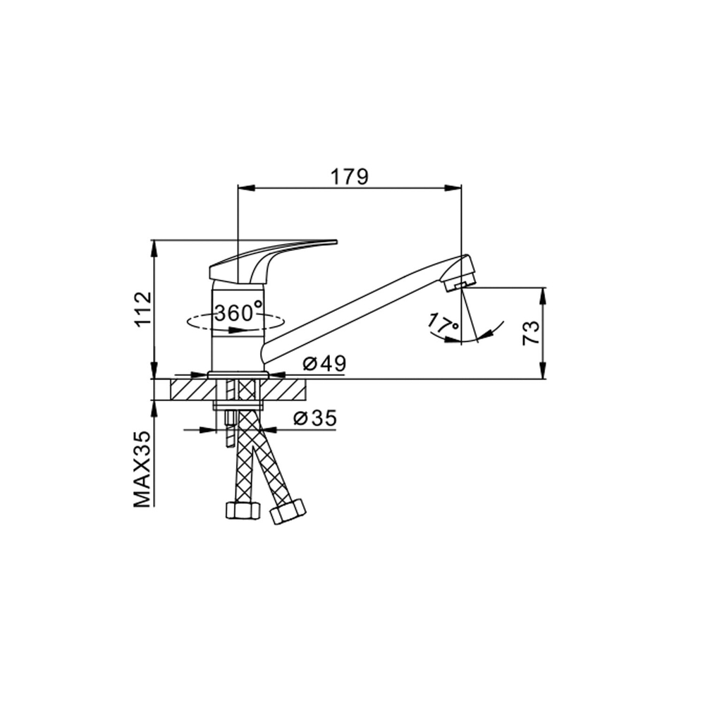 Смеситель для кухни 35к F4539-В FRAP (плоск.кор.пов. излив, п/шпильку, хром, силумин)