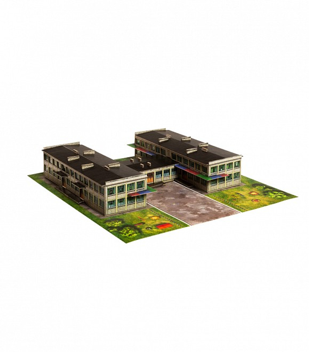 Здание Детского сада (лето). Сборная модель из картона. Масштаб 1/220