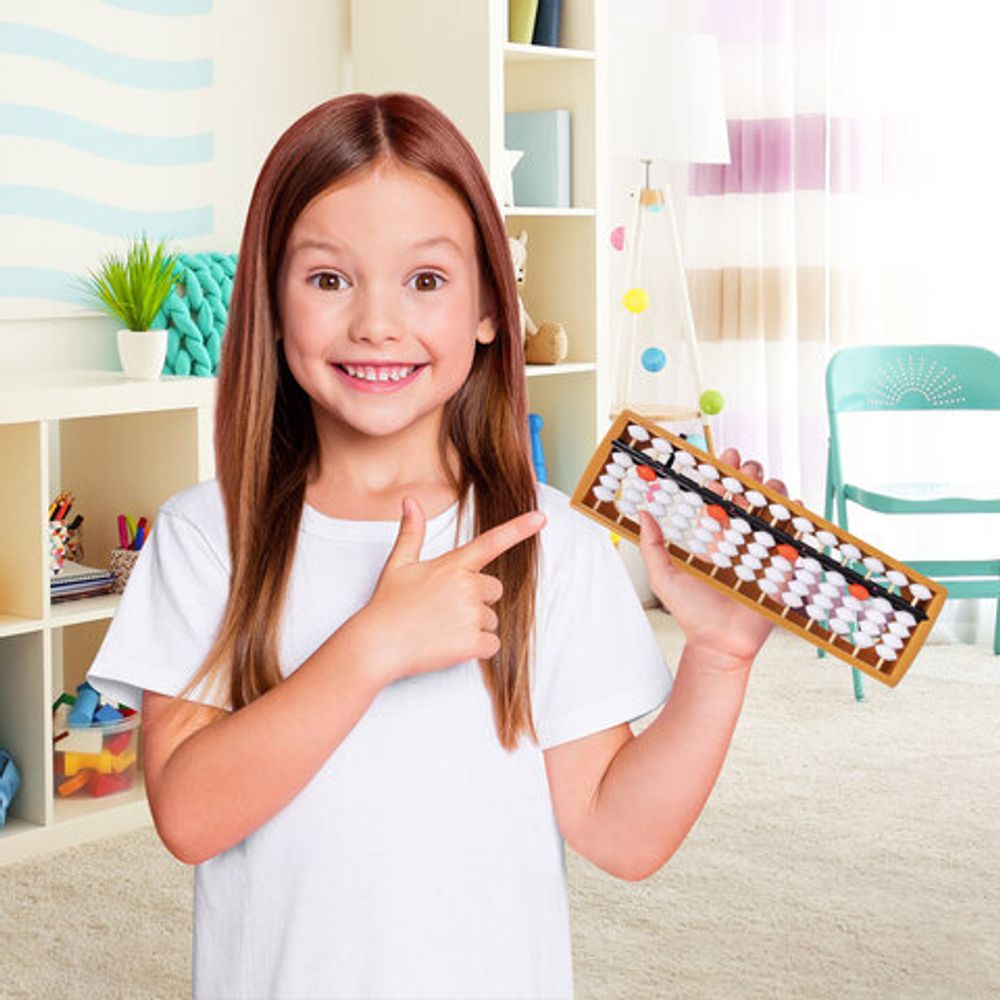 Счеты Абакус (соробан) белые ЮНЛАНДИЯ "Ментальная арифметика", 13 разрядов, кнопка обнуления, 106238