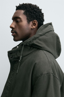 ZARA ПАРКА СВОБОДНОГО КРОЯ С ЭФФЕКТОМ ПОТЕРТОСТИ, СВЕТЛО-КОРИЧНЕВЫЙ