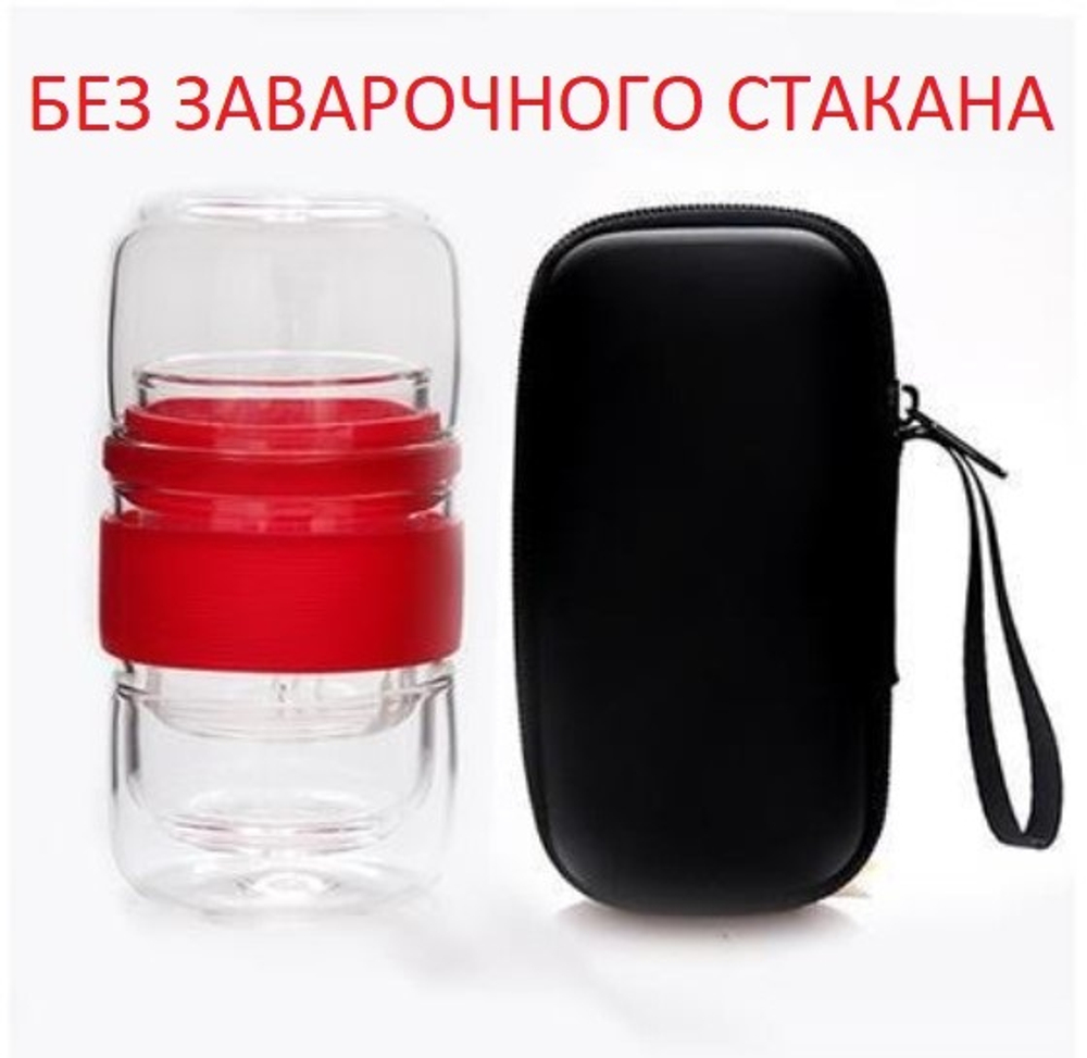 298028Y2 УЦЕНКА Сервиз "Дорожный" завар.стакан 180мл с ситом + 2 пиалы 120мл, в чехле,стекло/красный