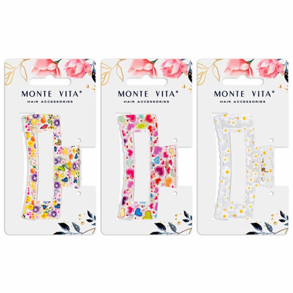 Краб для волос 8,5 см, прозрачный с рисунком, АССОРТИ, MONTE VITA, 457005