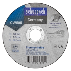 Круг отрезной по металлу 125х1,2х22,2мм-40шт Scheppach Sch-CW505[40шт к-т]