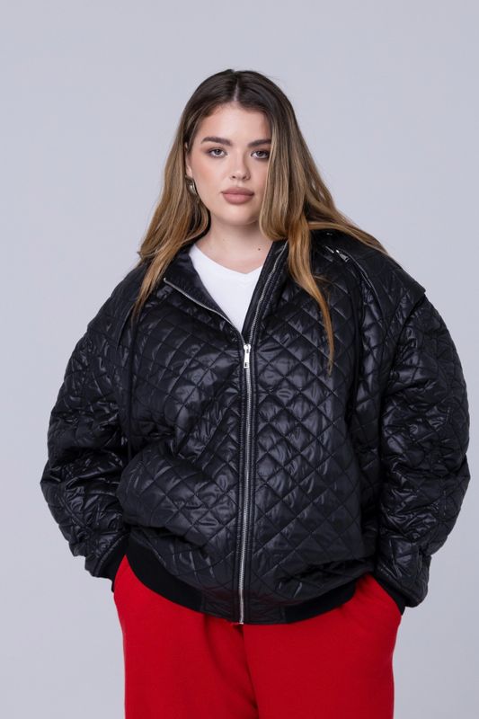 Бомбер стеганый с отстегивающимися рукавами, черный