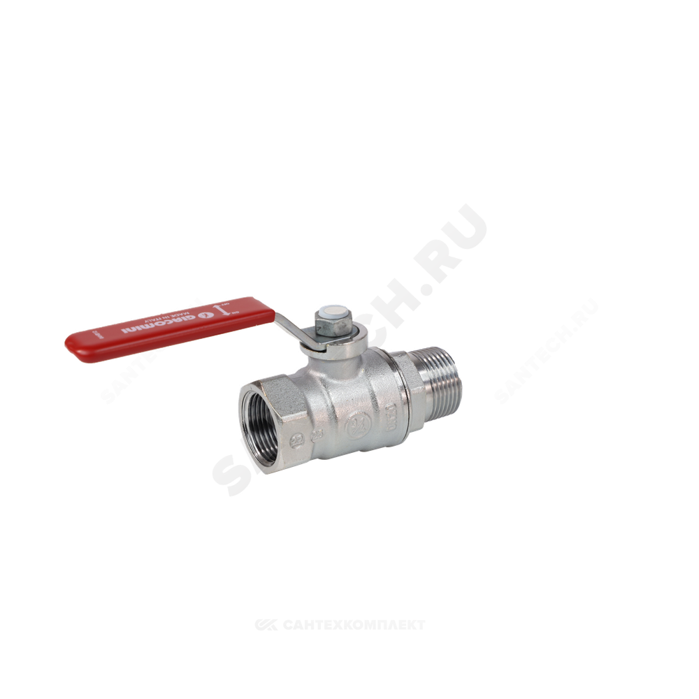 Кран шаровой латунь хром R254DL Ду 20 Ру42 ВР/НР рычаг красный Giacomini R254LX004