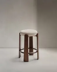 Барный табурет Granite из бежевой синели и массива ясеня с отделкой под орех