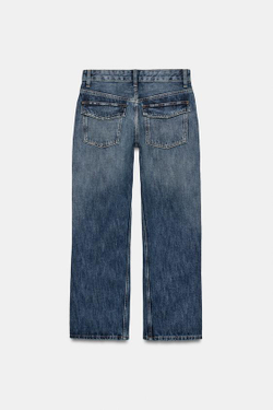 ZARA УКОРОЧЕННЫЕ ДЖИНСЫ TRF СО СРЕДНЕЙ ПОСАДКОЙ, МОРСКОЙ СИНИЙ