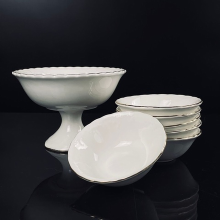 Lenardi 305-087 Набор для варенья креманка 14см и 6 розеток 10см АВРОРА ЗОЛОТО в под.уп.(х12) Фарфор