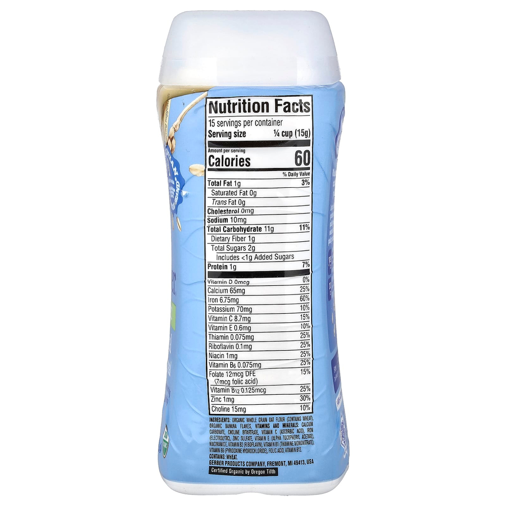 Gerber, Organic for Baby, Grain & Grow™, 2nd Foods®, овсяная и банановая хлопья, 227 г (8 унций)