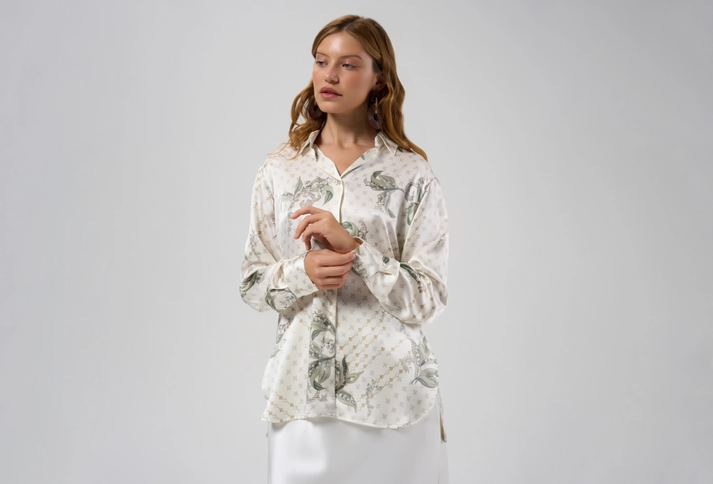 Рубашка шелковая женская Mollen Ландыши жемчужно-белая