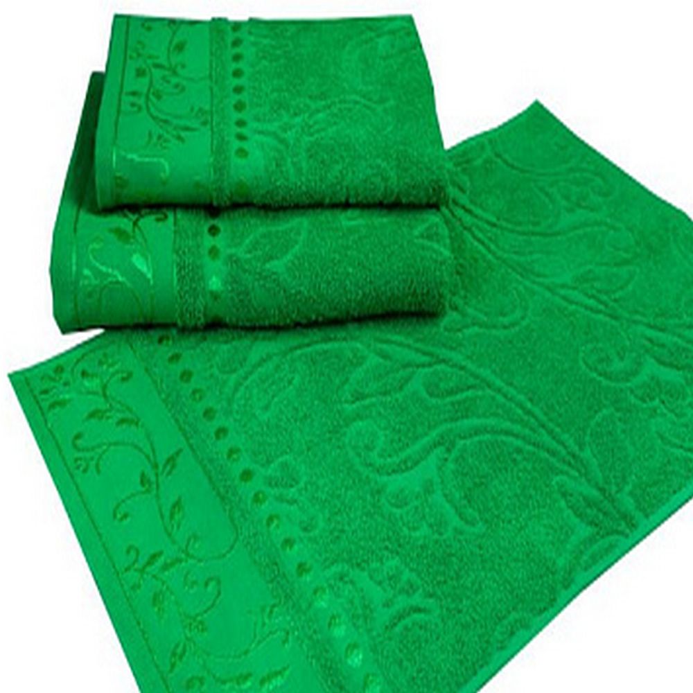 Набор из 3-х махровых полотенец "П37. Жаккард зелёный" в упаковке, 100% хлопок, Россия.