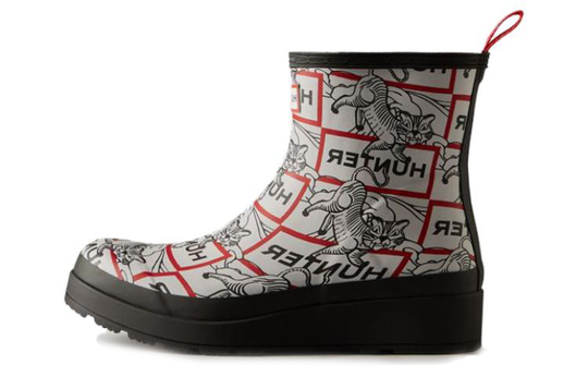 HUNTER Waterproof Rain Boots Women"s Black White Crackle