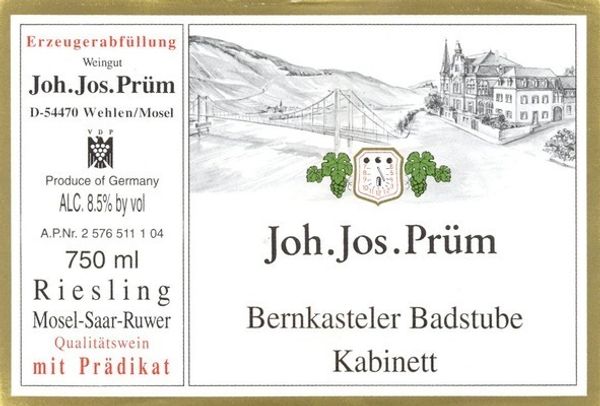 Вино недели с 15 мая - Joh.Jos.Prum Bernkasteler Badstube Riesling Kabinett 2016