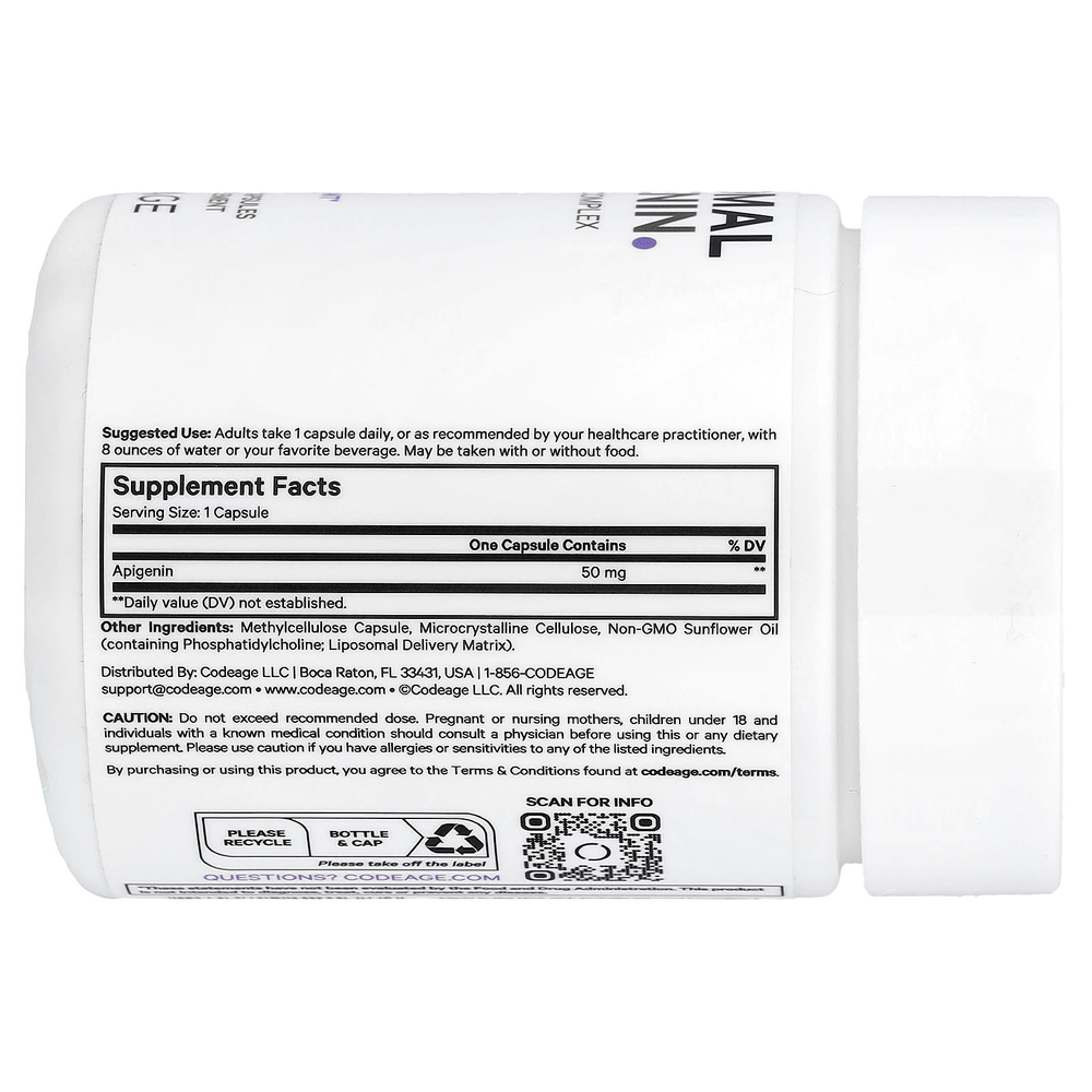 Codeage, липосомальный апигенин, фосфолипидный комплекс, 90 растительных капсул (50 мг в 1 капсуле)