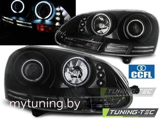 Передние фары VW Golf 5 angel eyes ccfl black
