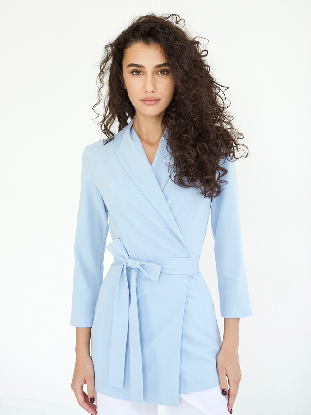 Женское медицинское кимоно Medici голубое вид спереди