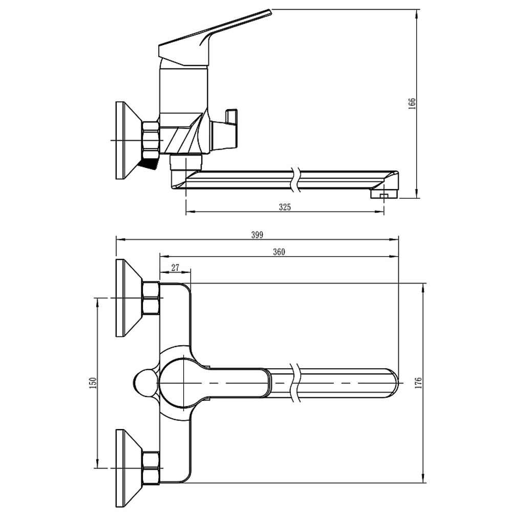 Смеситель для ванны LORANTO TINA керамический картридж, длинный излив, хром (LR90362000)