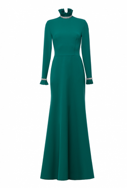 Длинное платье из крепа силуэт-рыбка зеленое 16-01-23 FW