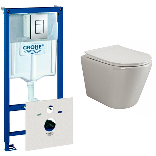 Комплект подвесной безободковый унитаз Ceramica Nova HighLight Rimless CN1804 с сиденьем микролифт + Grohe Rapid SL 38775001